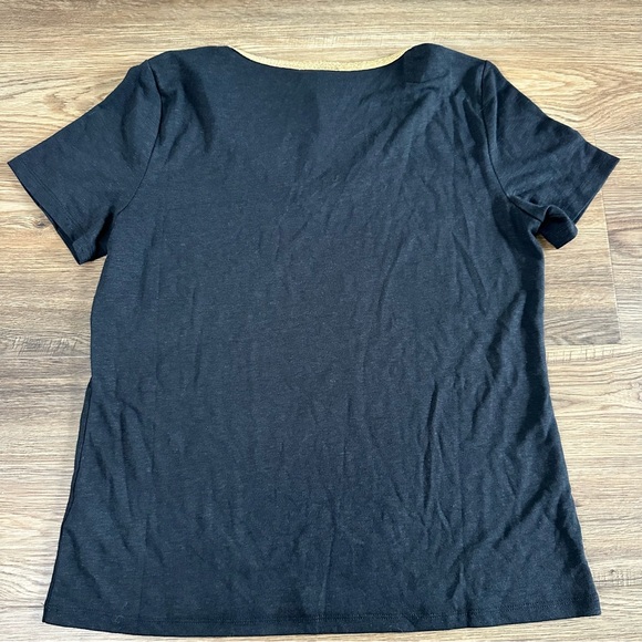 Talbots Womens Top Linen Gold Bead Trim Tee‎ Black Short Sleeve Petite Small NEW - Picture 7 of 7